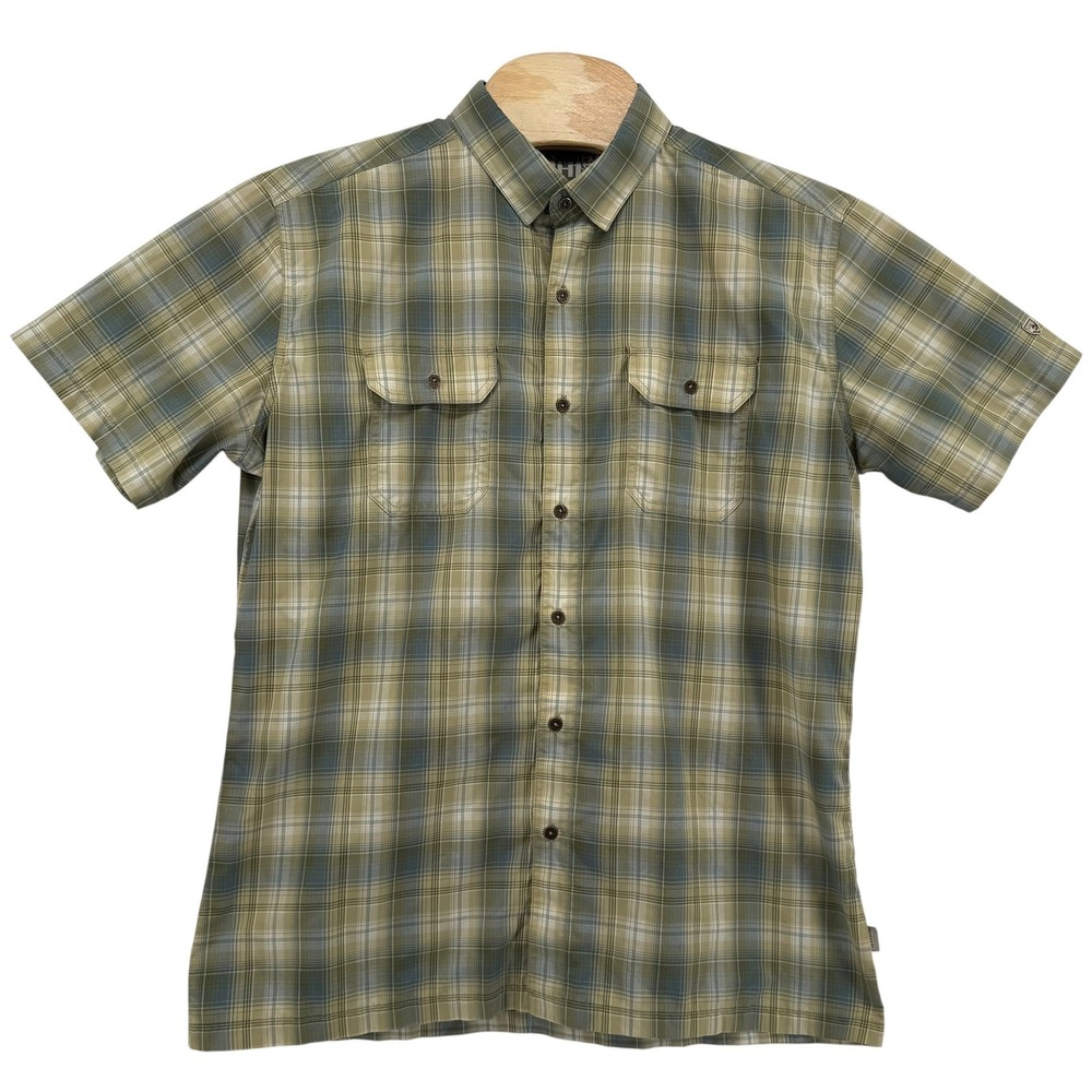 Kuhl Eluxur Mens Large Green Plaid Short Sleeve Button Down Hiking Outdoor Shirt